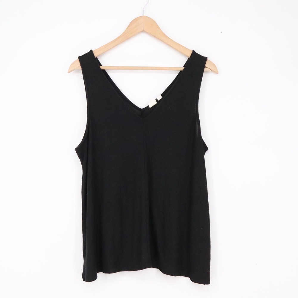 Gap Tank Top Womens Large Black V-Neck Sleeveless Knit Basic Excellent